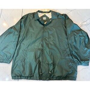 Vintage Basic Editions Jacket Green Button Windbreaker Fleece Lined Mens Large